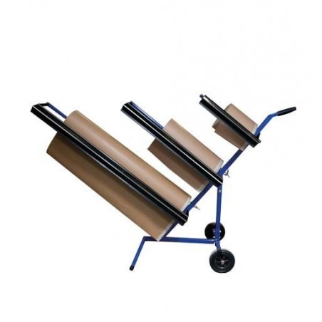 Support bleu pour accueillir 3 rouleaux de papier kraft de marouflage