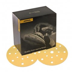 Disque abrasif 150 mm velcro 15 trous - MIRKA GOLD pour le ponçage des carrosseries automobiles.