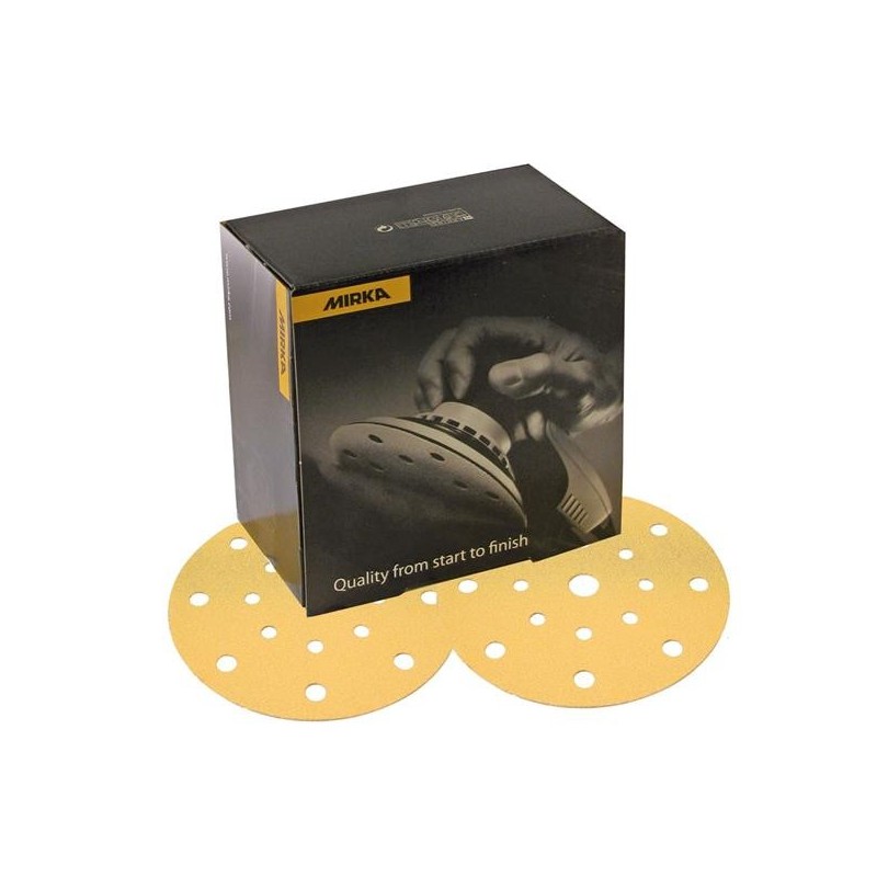 Disque abrasif 150 mm velcro 15 trous - MIRKA GOLD pour le ponçage des carrosseries automobiles.